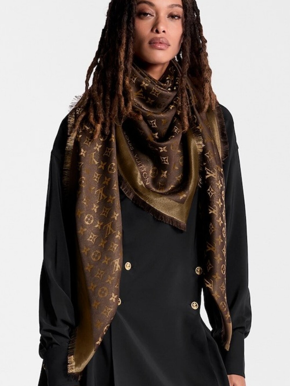 Louis Vuitton Monogram Shine Shawl Wrap Scarf Brown